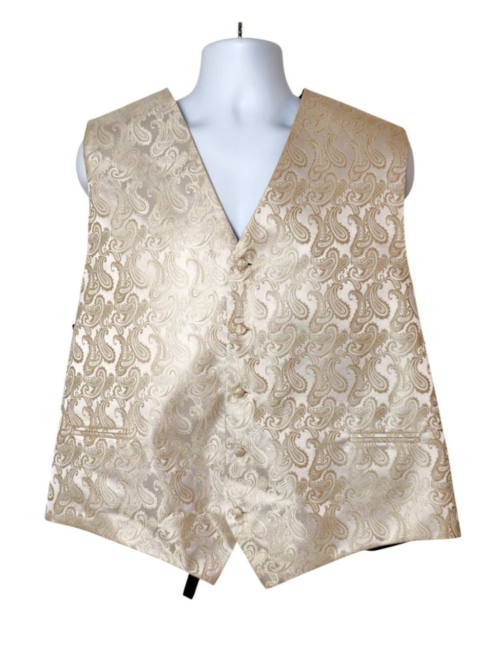 Brand Q Mens 3XL Tuxedo Vest Gold Paisley Adjustable Back Strap Formal